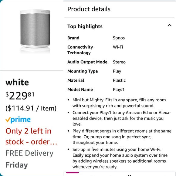 Sonos Play:1 Compact Wireless Smart Speaker White - Picture 11 of 11